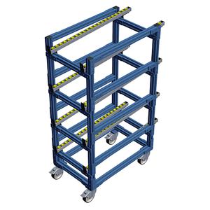 Vention Flow Rails선반이 있는 산업용 카트